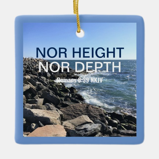 Ornamento De Cerâmica Bíblia Inspiracional Verso Ondas do Azul-Mar (Frente)