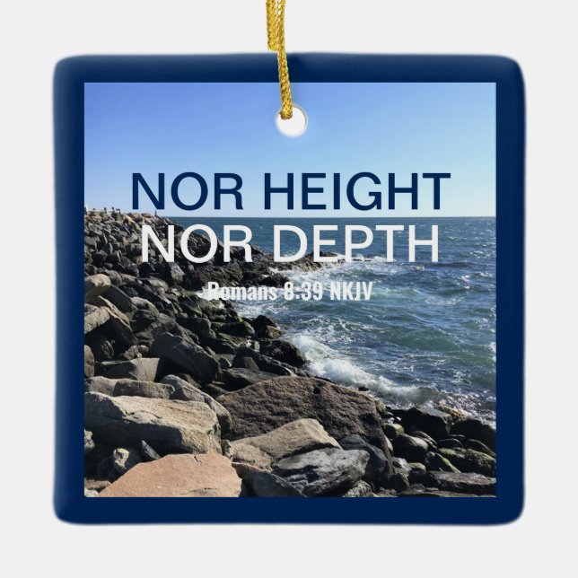 Ornamento De Cerâmica Bíblia Inspiracional Verso Ondas do Mar Azul (Frente)