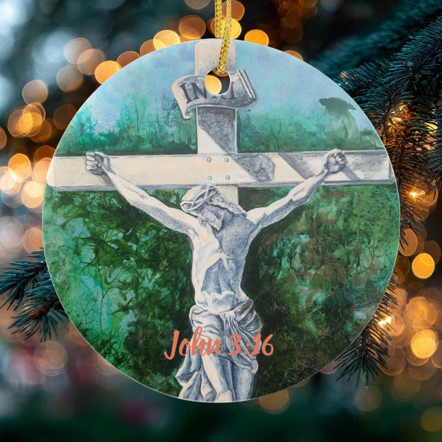 Ornamento De Cerâmica Bíblia Verse CHRISTMAS ACCENT Artefato original (Christian faith Expression , Front, Bible Verse on back)