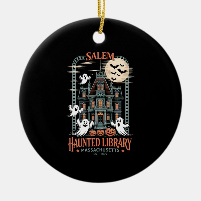 Ornamento De Cerâmica Biblioteca de Camisas de Bookworm Halloween (Frente)