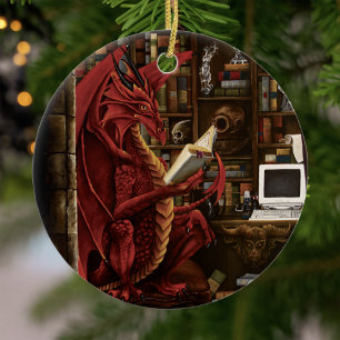 Ornamento De Cerâmica Biblioteca Podcast Dragon