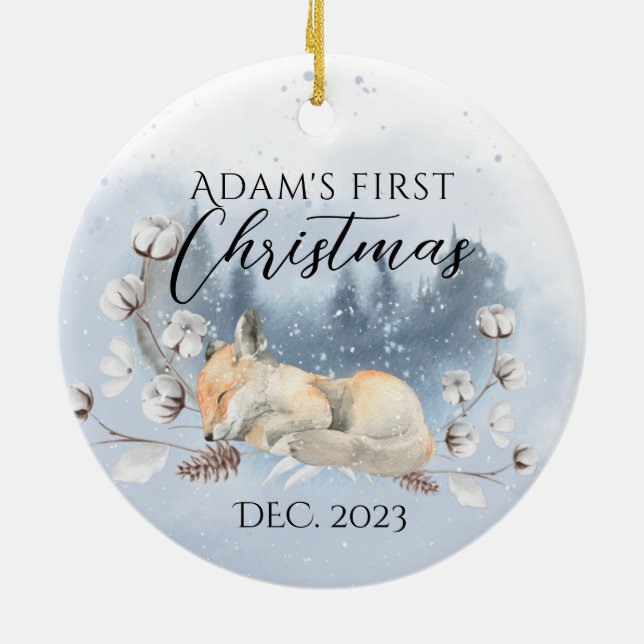 Ornamento De Cerâmica Bicho de madeira doce Bebê 1 rua Foto de Natal (Traseira)