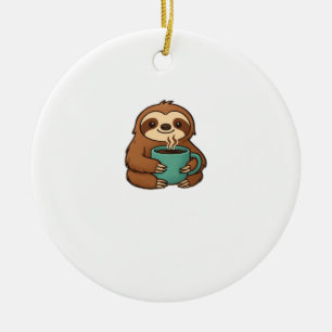 Ornamento De Cerâmica Bicho-Preguiça Fofo com Caneca de Café � Animal Ac