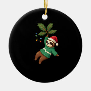 Ornamento De Cerâmica Bicho-Preguiça Natalino Gorro do Papai Noel Árvore