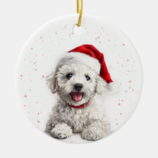 Ornamento De Cerâmica Bichon Dog Christmas Personalized (Frente)