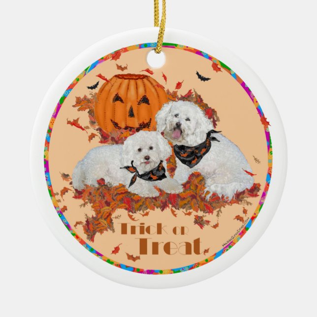 Ornamento De Cerâmica Bichon Frise Halloween (Frente)