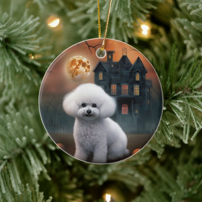 Ornamento De Cerâmica Bichon Frise Halloween Scary (Árvore)