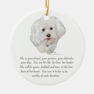 Ornamento De Cerâmica Bichon Frise Lembrança FÊMEA