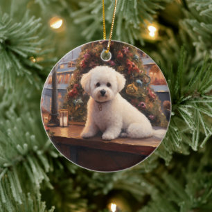 Ornamento De Cerâmica Bichon Frise Natal Cruzeiro: Férias Incríveis