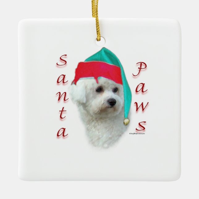 Ornamento De Cerâmica Bichon Frise Papais noeis Paws (Frente)