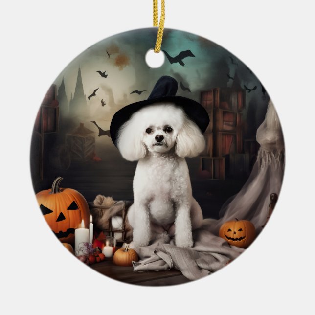 Ornamento De Cerâmica Bichon Frise Pumpkins Halloween Scary (Frente)