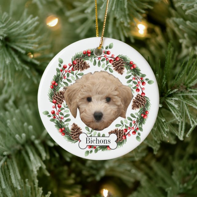 Ornamento De Cerâmica Bichons Frisa cão Pet Personalizado (Árvore)