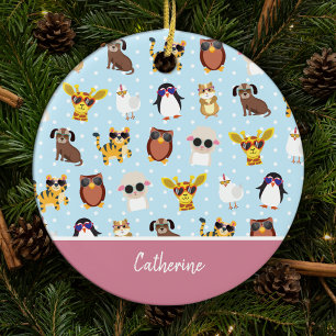 Ornamento De Cerâmica Bichos Cachorros nos Óculos Solares com Nome Nata