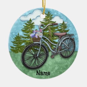 Ornamento De Cerâmica Bicicleta Azul Antiga