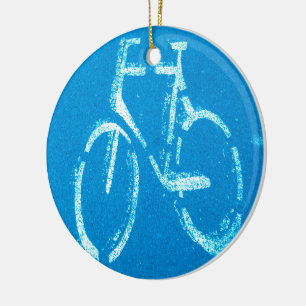 Ornamento De Cerâmica Bicicleta Branco Azul