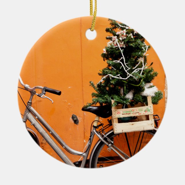 Ornamento De Cerâmica Bicicleta de Árvore de Natal (Frente)