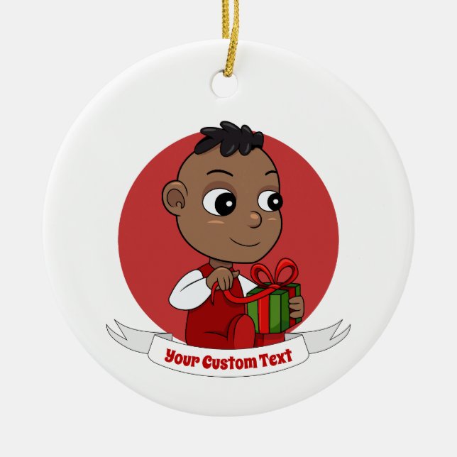 Ornamento De Cerâmica Bicicleta de Natal Afro-Americano (Frente)