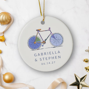 Ornamento De Cerâmica Bicicleta de Nome Personalizado Casado Casal Natal