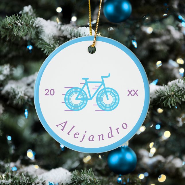 Ornamento De Cerâmica Bicicleta Design de Ciclo Azul e Roxo Personalizad (Criador carregado)