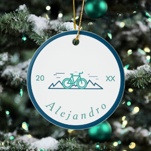 Ornamento De Cerâmica Bicicleta Design de Tema de Ciclo Verde e Azul