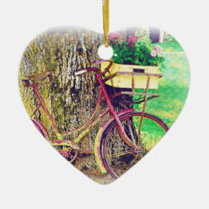 Ornamento De Cerâmica Bicicleta do vintage com cesta da flor