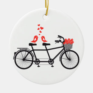 Ornamento De Cerâmica bicicleta em tandem com os pássaros bonitos do