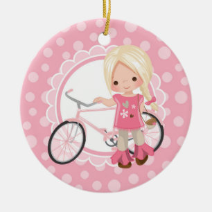 Ornamento De Cerâmica Bicicleta Loura - Branca Rosa