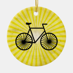 Ornamento De Cerâmica Bicicleta Preta; Fundo Amarelo