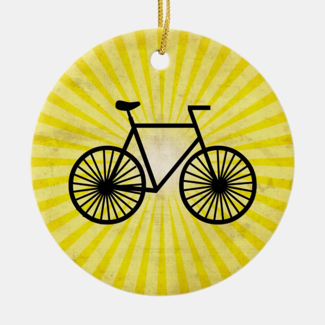 Ornamento De Cerâmica Bicicleta Preta; Fundo Amarelo (Frente)