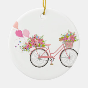 Ornamento De Cerâmica Bicicleta Rosa Whimsical