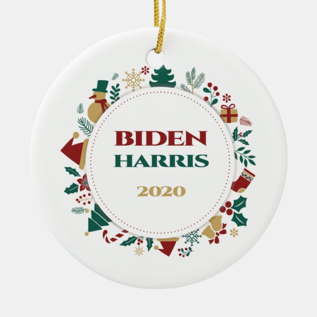 Ornamento De Cerâmica Biden/Harris 2020 Natal Festivo (Frente)