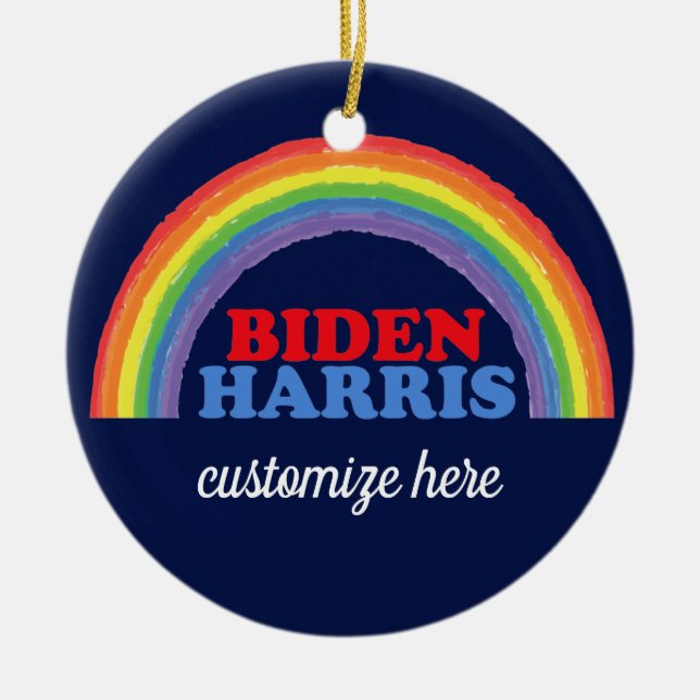 Ornamento De Cerâmica Biden Harris Rainbow Custom Democrat no Natal (Frente)