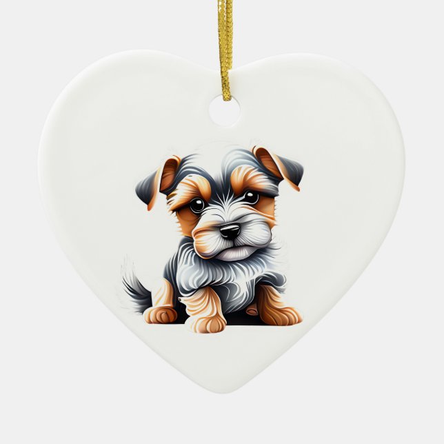Ornamento De Cerâmica Biewer Personalizado Terrier Puppy (Frente)