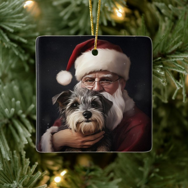 Ornamento De Cerâmica Biewer Terrier com Papai Noel Natal Festivo (Árvore)