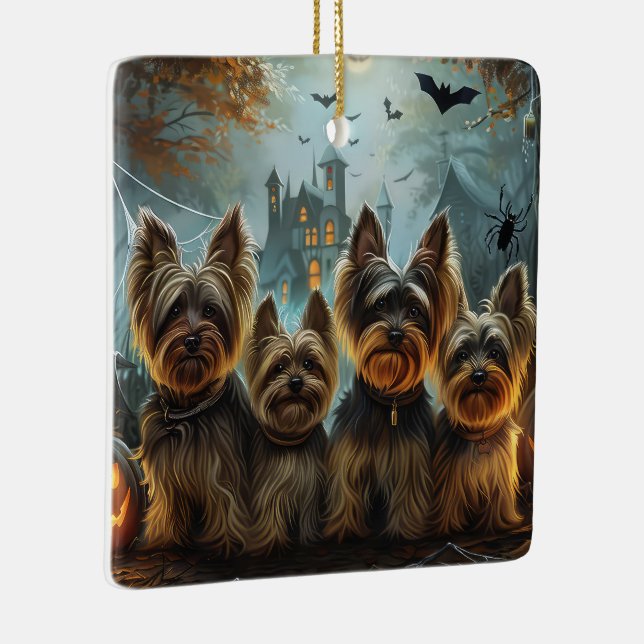 Ornamento De Cerâmica Biewer Terrier Halloween Night Doggy Delight (Direito )