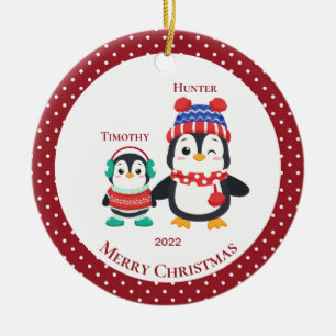 Ornamento De Cerâmica Big Brother & Lil, Irmão Penguin Personalizado