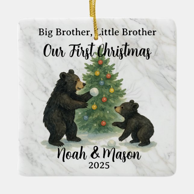 Ornamento De Cerâmica Big Brother Little Brother Bear Custom Christmas (Frente)