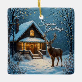 Ornamento De Cerâmica  Big Buck's Snowy Christmas Visit Custom Text