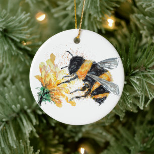 Ornamento De Cerâmica Big Bumble Bee coletando pólen
