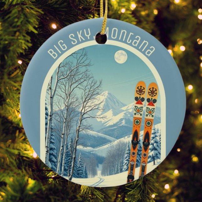 Ornamento De Cerâmica Big Sky Montana ski souvenir Montanhas Rochosas (Criador carregado)