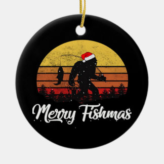 Ornamento De Cerâmica Bigfoot Christmas Santa Hat Merry Fishmas Vintage