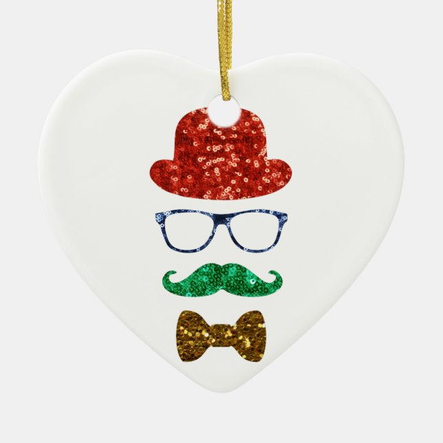 Ornamento De Cerâmica bigode de hipster de natal (Frente)