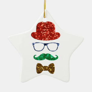 Ornamento De Cerâmica bigode do hipster do Natal