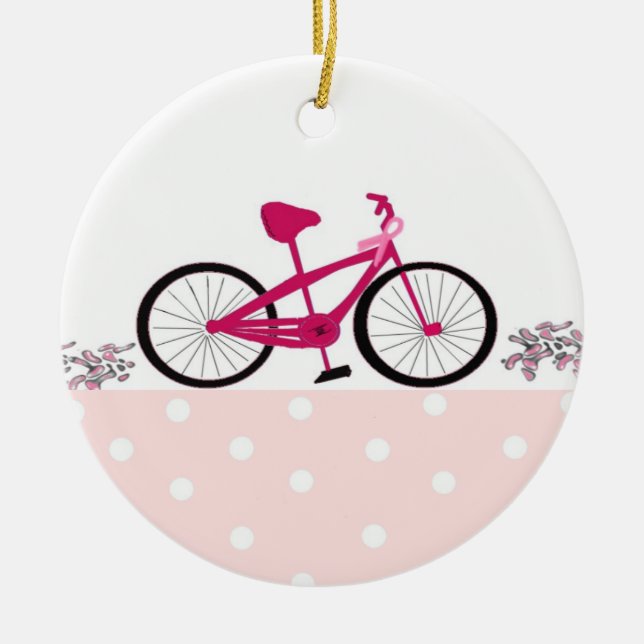 Ornamento De Cerâmica Bike for a Cure - Bicicleta Rosa (Frente)