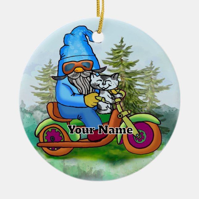Ornamento De Cerâmica Biker gnomo (Frente)