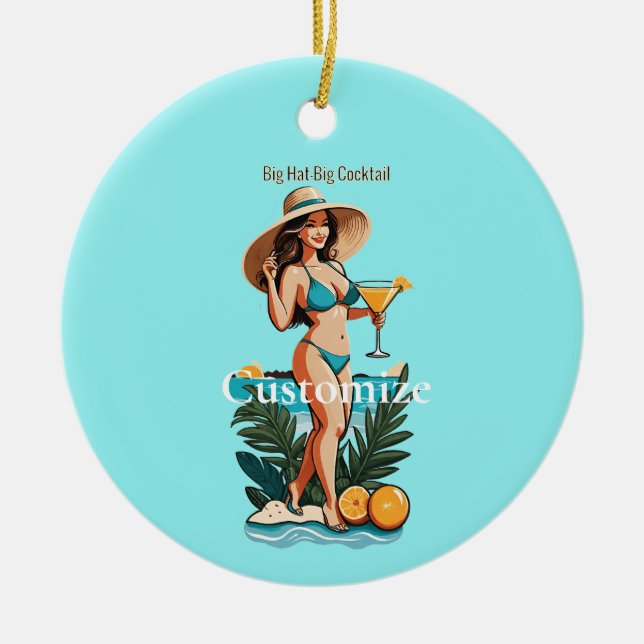 Ornamento De Cerâmica Bikini Babe Big Hat - Grande Coquetel Thunder_Cove (Frente)