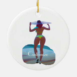 Ornamento De Cerâmica Bikini Booty Beach Girl Thunder_Cove
