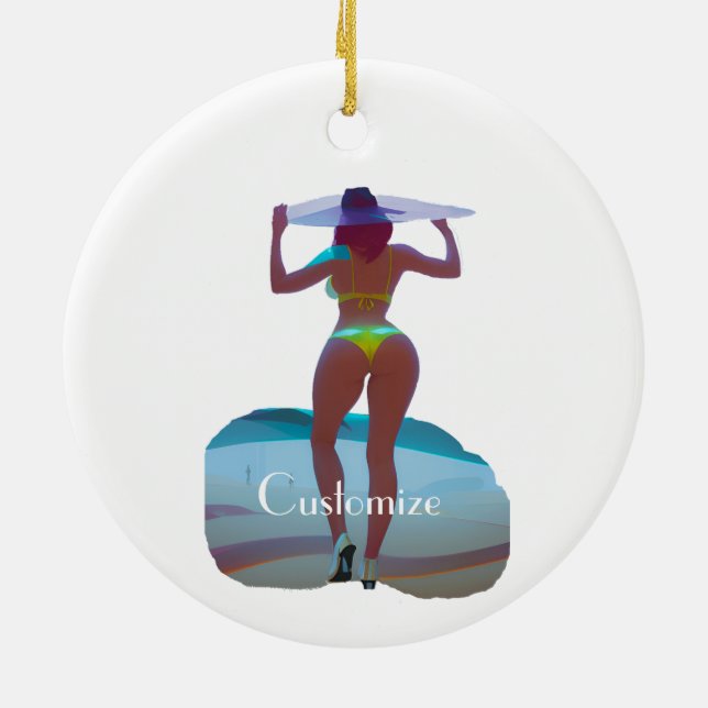 Ornamento De Cerâmica Bikini Booty Beach Girl Thunder_Cove (Traseira)