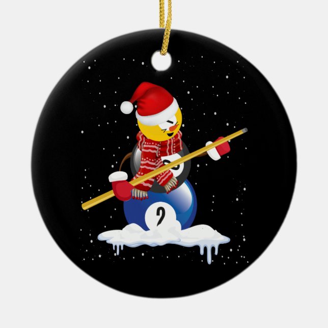Ornamento De Cerâmica Billiards Feliz Natal Snowman com Mesa Piscina (Frente)