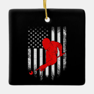 Ornamento De Cerâmica Billiards Lover   American Flag Billiards Gift